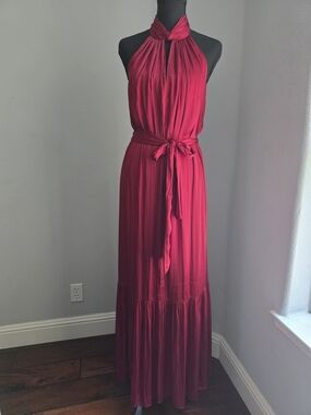 Banana Republic Red Halter Neck Maxi Dress - Size Small